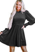 Smocked Velvet Mock Neck Long Sleeve Mini Dress