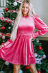 Smocked Velvet Mock Neck Long Sleeve Mini Dress