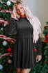 Smocked Velvet Mock Neck Long Sleeve Mini Dress