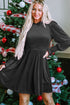 Smocked Velvet Mock Neck Long Sleeve Mini Dress