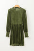 Smocked Velvet Mock Neck Long Sleeve Mini Dress