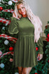 Smocked Velvet Mock Neck Long Sleeve Mini Dress