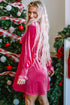 Smocked Velvet Mock Neck Long Sleeve Mini Dress