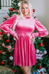 Smocked Velvet Mock Neck Long Sleeve Mini Dress