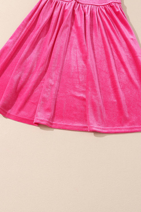 Smocked Velvet Mock Neck Long Sleeve Mini Dress