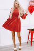 Smocked Velvet Mock Neck Long Sleeve Mini Dress