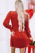 Smocked Velvet Mock Neck Long Sleeve Mini Dress