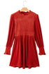 Smocked Velvet Mock Neck Long Sleeve Mini Dress