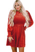 Smocked Velvet Mock Neck Long Sleeve Mini Dress