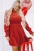 Smocked Velvet Mock Neck Long Sleeve Mini Dress