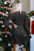 Smocked Velvet Mock Neck Long Sleeve Mini Dress