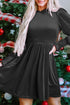 Smocked Velvet Mock Neck Long Sleeve Mini Dress