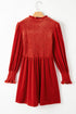 Smocked Velvet Mock Neck Long Sleeve Mini Dress