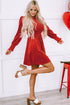 Smocked Velvet Mock Neck Long Sleeve Mini Dress