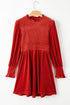 Smocked Velvet Mock Neck Long Sleeve Mini Dress