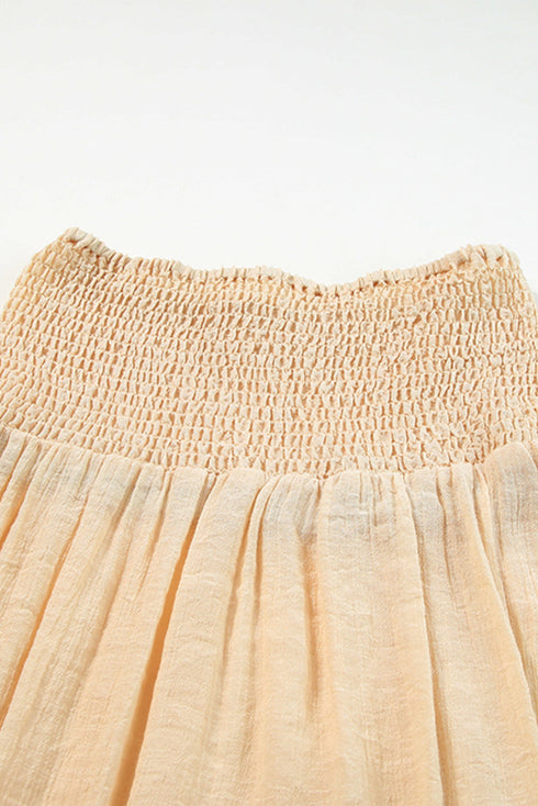 Smocked Waist High Slit Fringed Maxi Skirt