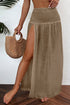 Smocked Waist High Slit Fringed Maxi Skirt
