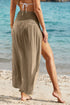 Smocked Waist High Slit Fringed Maxi Skirt