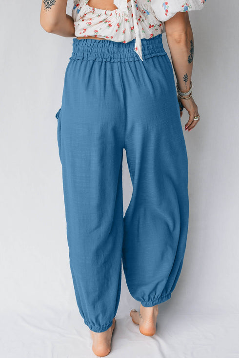 Smocked Waist Solid Cotton Viscose Jogger Style Pants