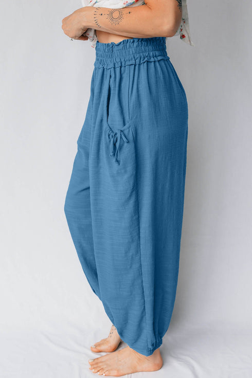 Smocked Waist Solid Cotton Viscose Jogger Style Pants