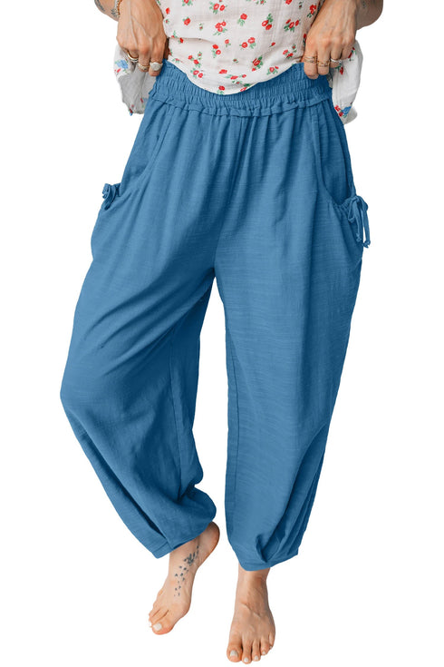Smocked Waist Solid Cotton Viscose Jogger Style Pants