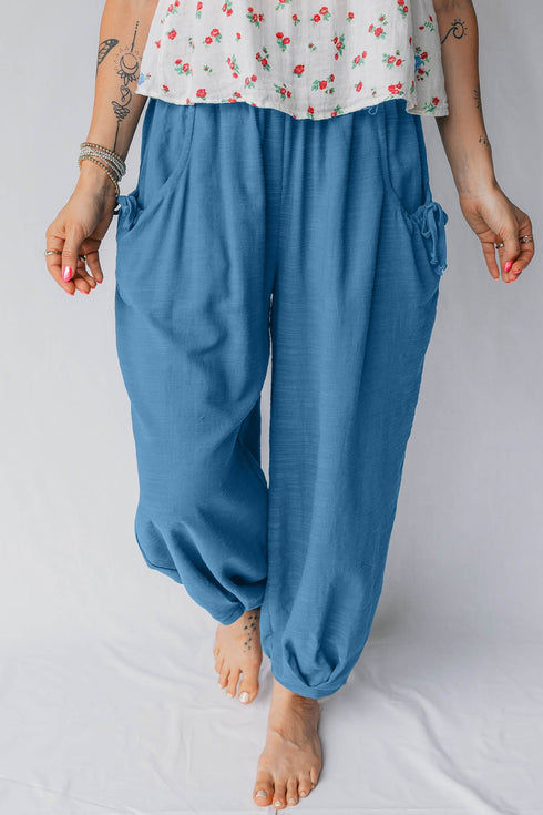 Smocked Waist Solid Cotton Viscose Jogger Style Pants