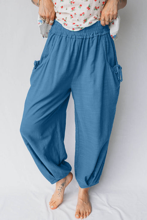 Smocked Waist Solid Cotton Viscose Jogger Style Pants