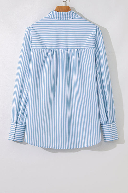 Smocked Yoke Striped Puff Sleeve Popover Blouse