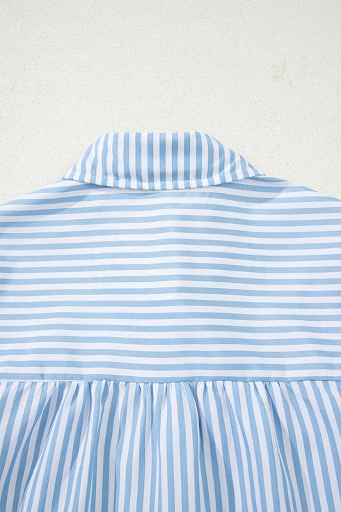Smocked Yoke Striped Puff Sleeve Popover Blouse