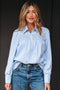 Smocked Yoke Striped Puff Sleeve Popover Blouse
