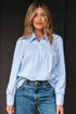 Smocked Yoke Striped Puff Sleeve Popover Blouse
