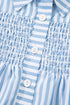 Smocked Yoke Striped Puff Sleeve Popover Blouse