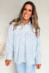 Smocked Yoke Striped Puff Sleeve Popover Blouse