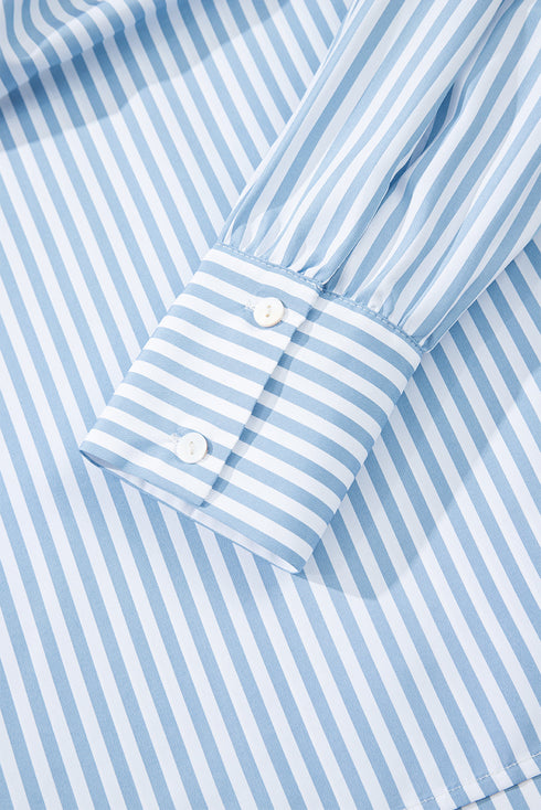 Smocked Yoke Striped Puff Sleeve Popover Blouse