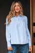 Smocked Yoke Striped Puff Sleeve Popover Blouse