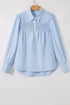 Smocked Yoke Striped Puff Sleeve Popover Blouse