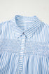 Smocked Yoke Striped Puff Sleeve Popover Blouse