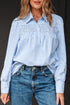 Smocked Yoke Striped Puff Sleeve Popover Blouse