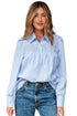 Smocked Yoke Striped Puff Sleeve Popover Blouse