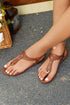 Smooth Faux Leather Cutout T Strap Thong Sandals