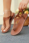 Smooth Faux Leather Cutout T Strap Thong Sandals