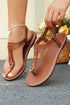 Smooth Faux Leather Cutout T Strap Thong Sandals