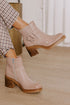 Smooth Faux Leather Front Zip Ring Pull Chunky Boots