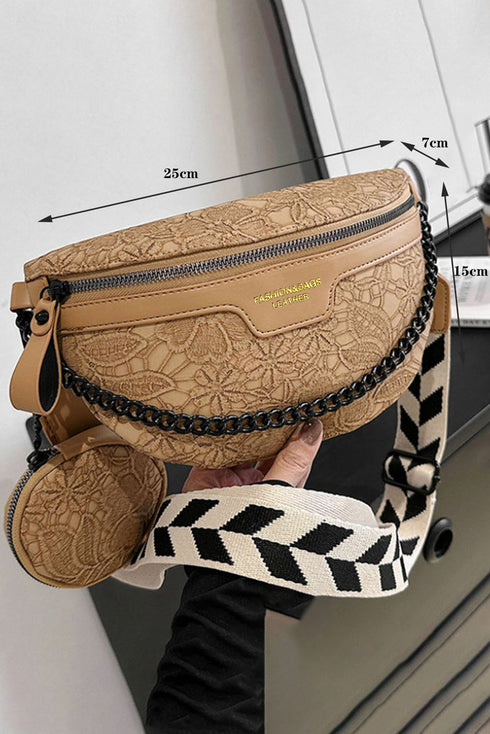 Smooth Faux Leather Shoulder Bag With Chain And Webbing Strap