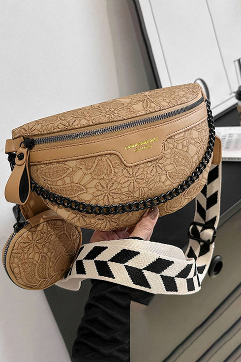 Smooth Faux Leather Shoulder Bag With Chain And Webbing Strap