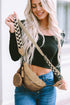 Smooth Faux Leather Shoulder Bag With Chain And Webbing Strap