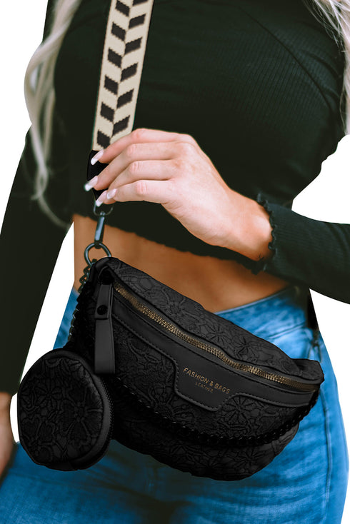 Smooth Faux Leather Shoulder Bag With Chain And Webbing Strap