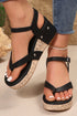 Smooth Faux Leather Thong Strap Platform Wedge Sandals