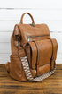 Smooth Faux Leather Wide Embroidered Strap Backpack
