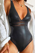 Snake Skin Mesh Patchwork V Neck One Piece Swimwear